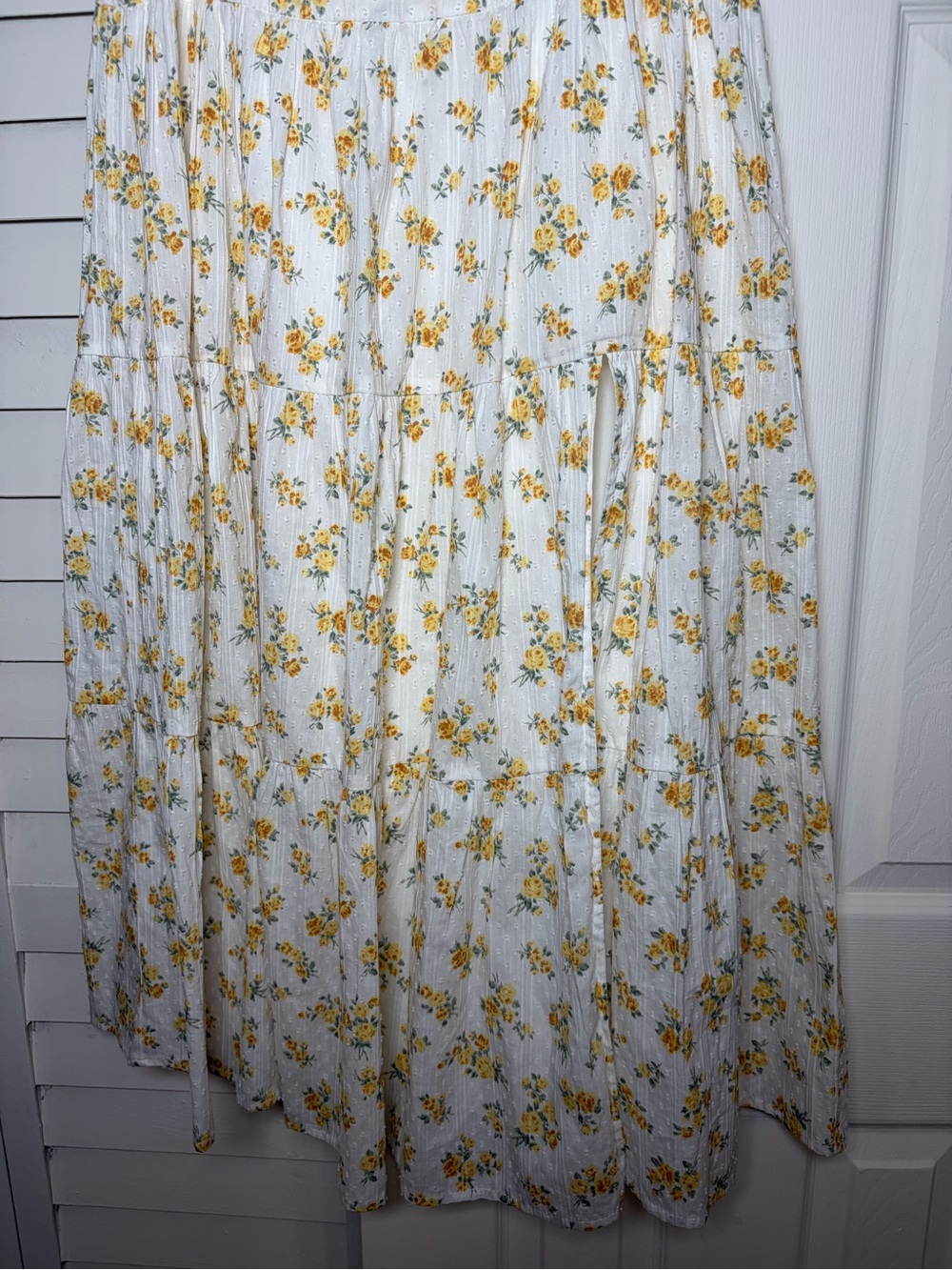Altar'd State Yellow Floral Tiered Maxi Skirt Cotton Boho Eyelet White S - Picture 6 of 16